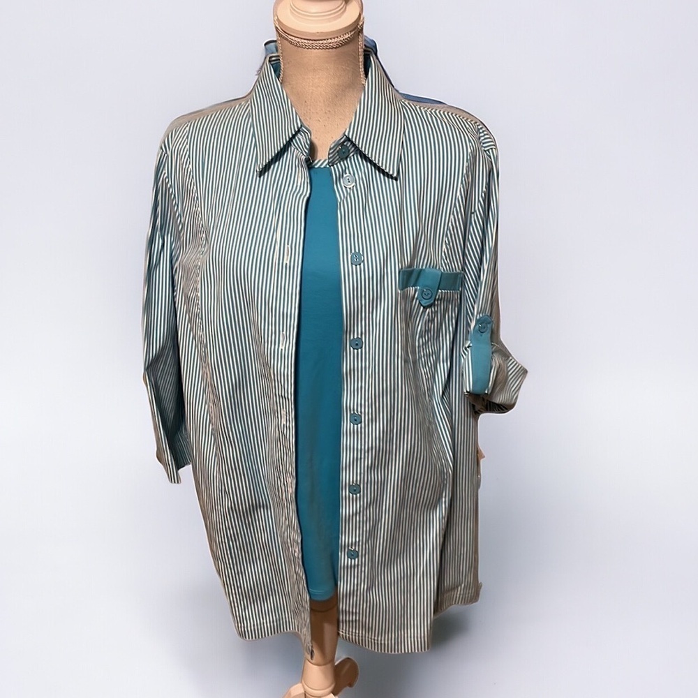 Allison Daley turquoise/white jacket & top set. Sz 18